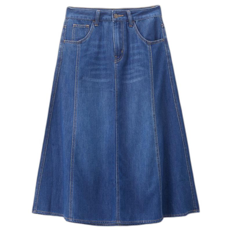 Giordano Women s Lyocell Cool-Touch A-Line Denim Midi Skirt L