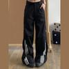 Straight spring and autumn sports trousers American casual large size striped loose pants men's new wide legs Hong Kong style