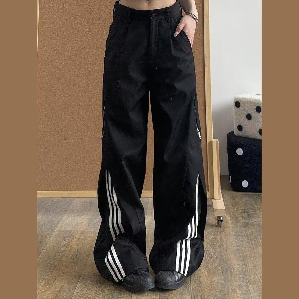 Straight spring and autumn sports trousers American casual large size striped loose pants men's new wide legs Hong Kong style