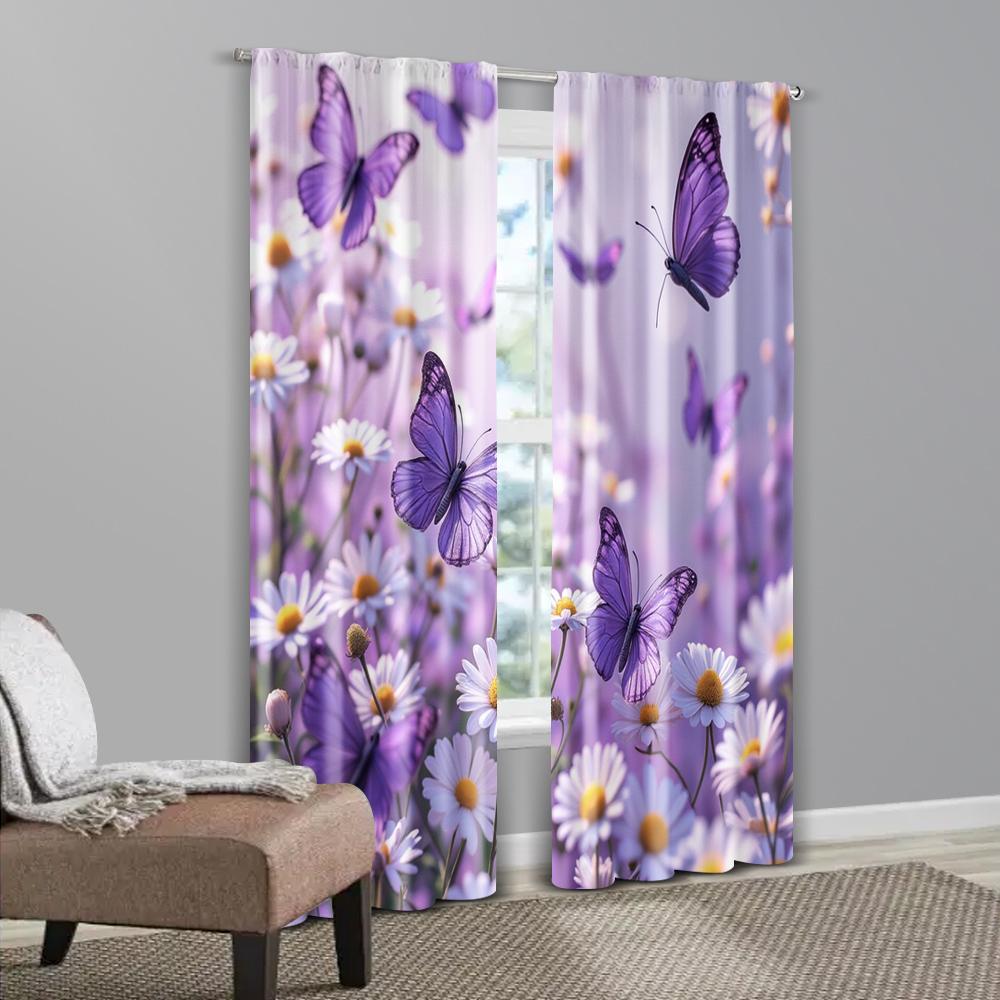 2pcs, Light Filtering Curtains Butterfly3 100% Polyester (without rod) Stuff Clearance Perfect for Living Room & Bedroom Decor