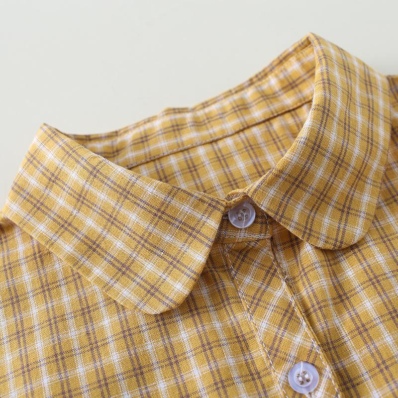 Rundhals Pilzkante Gelber Kragen Hemd Falscher Kragen Kinder Spitzkragen Karomuster Stehkragen Baumwolle Student B537