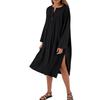 Women's Dresses Loose Casual Solid Color V-Neck Button Long Dresses