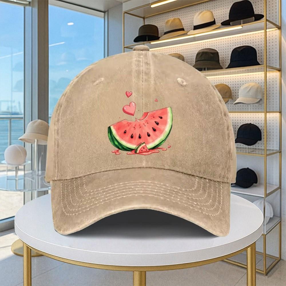 Watermelon Print Baseball Cap Vintage Distressed Cotton Adjustable Unisex Casual Summer Duckbill Hat