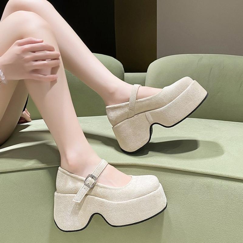 Fashion Trifle Platform Mary Jane One Buckle Wedge Heightened Shallow Heel Single