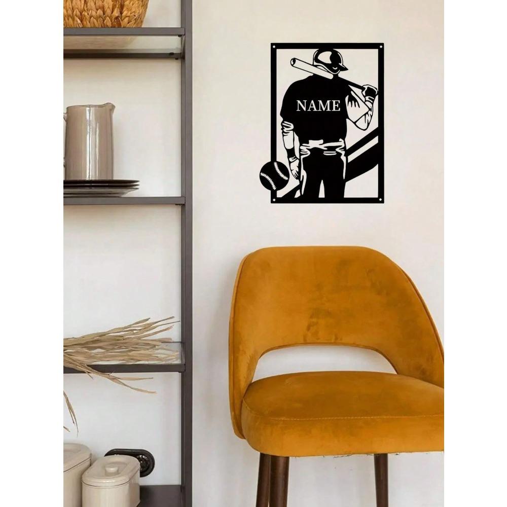 Custom Metal Baseball Player Wall Art Sculpture Personalized Number Name Sign Iron Sport Silhouette Home Decor