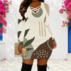 Women Plus Size Criss Cross V Neck Long Sleeve Geometric Printed Bodycon Mini Dress