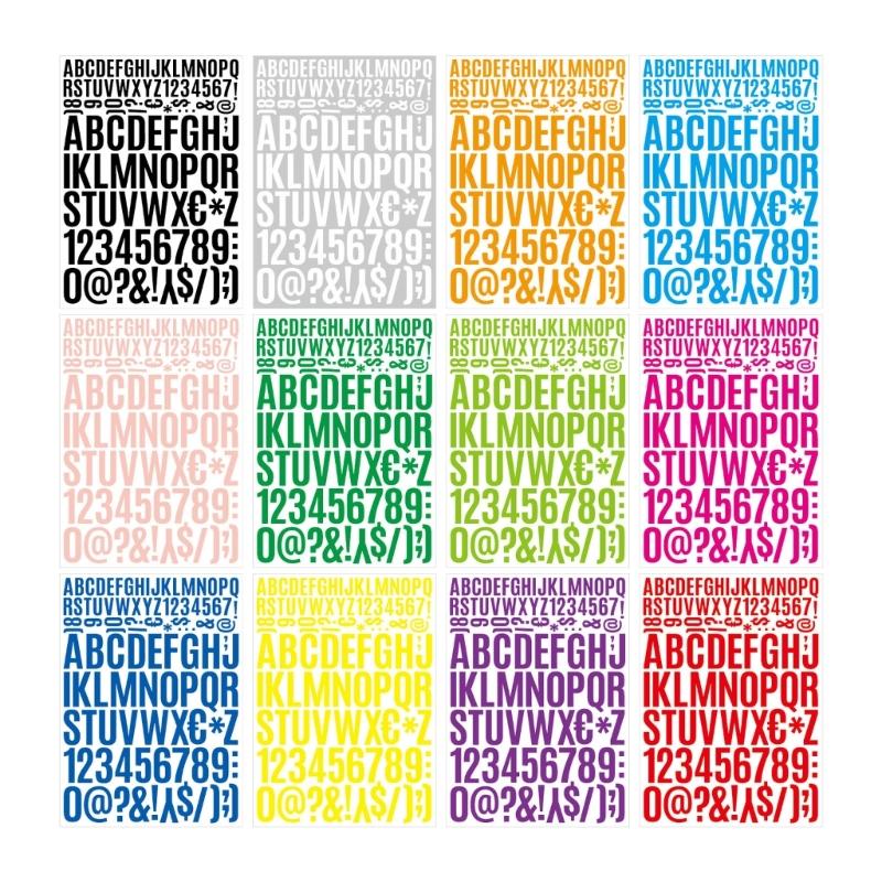 12 Sheets Alphabets Number Sticker for Sign, Scrapbooking, Crafts and Decoration Multicolour Letter Number Sticker 1