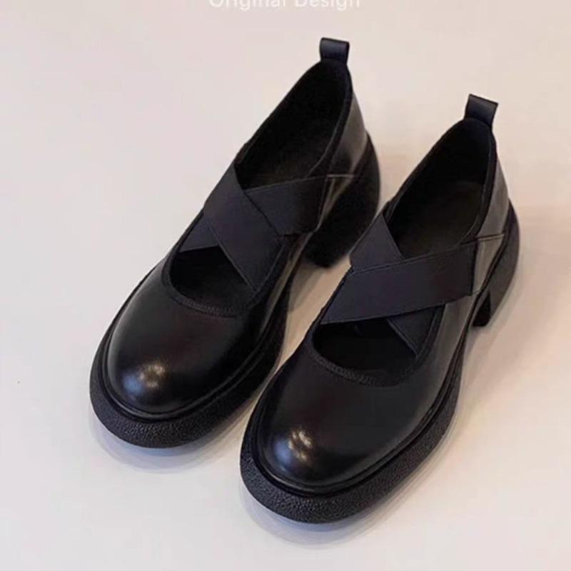 

Женские ретро балетки на высоком каблуке с перекрестными шнурками и круглым носком 35 чёрный