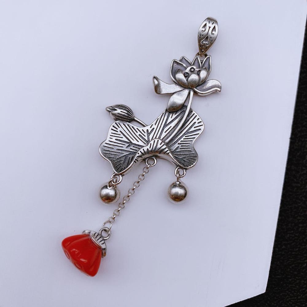 JMXD-Vintage Nanhong Lotus Quaste Halskette Anhänger Vielseitig Einfache Pullover Kette Lange Anhänger Zubehör