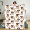 Flannel Blanket Funny Cartoon Pug Light Blanket Travel Comfortable Plush Warm Home Sofa Decoration