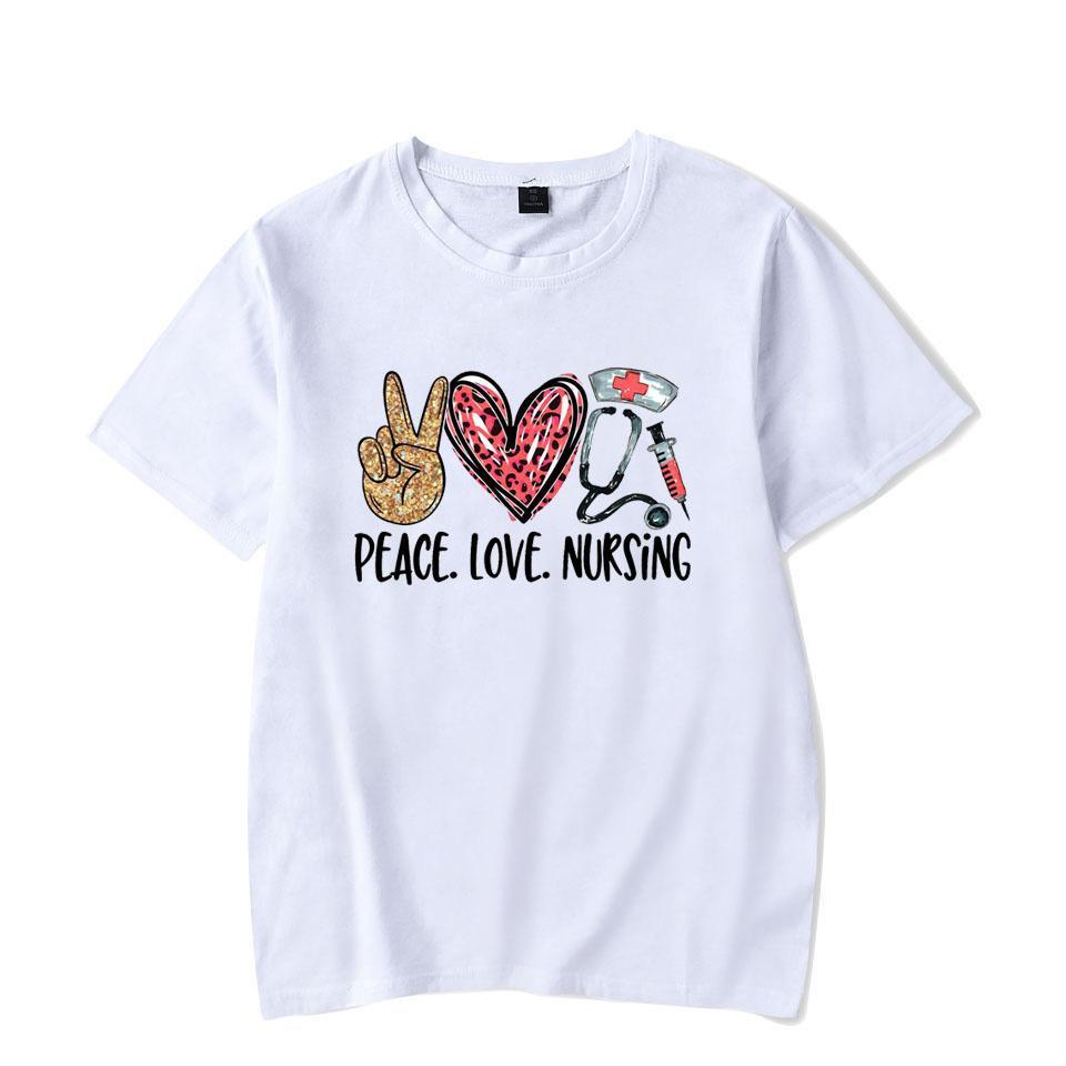 Peace Love Nursing Print T Shirt Women Cute Short Sleeve Tees Summer Fashion Loose Cotton T-shirt