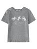 Lupeu Three Horses Lettering Embroidery Slim Fit Short Sleeve T-Shirt Gray