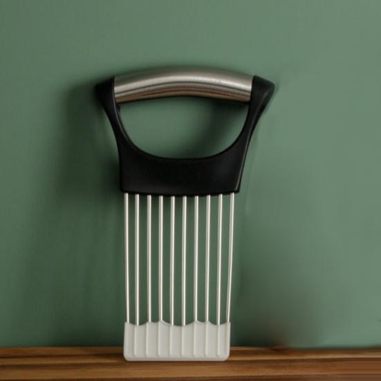 Stainless Steel Onion Slicer Holder with Protective Cover Tomatoes Avocados Potato Kiwifruit Meat Lemon Vegetable Fruit Cutter Chopper Kitchen Gadget