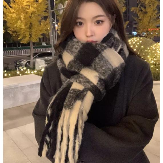 Atmosphere Student Autumn/Winter New Warm Thick Scarf Women'S Casual Versatile Colorful Grid Scarf