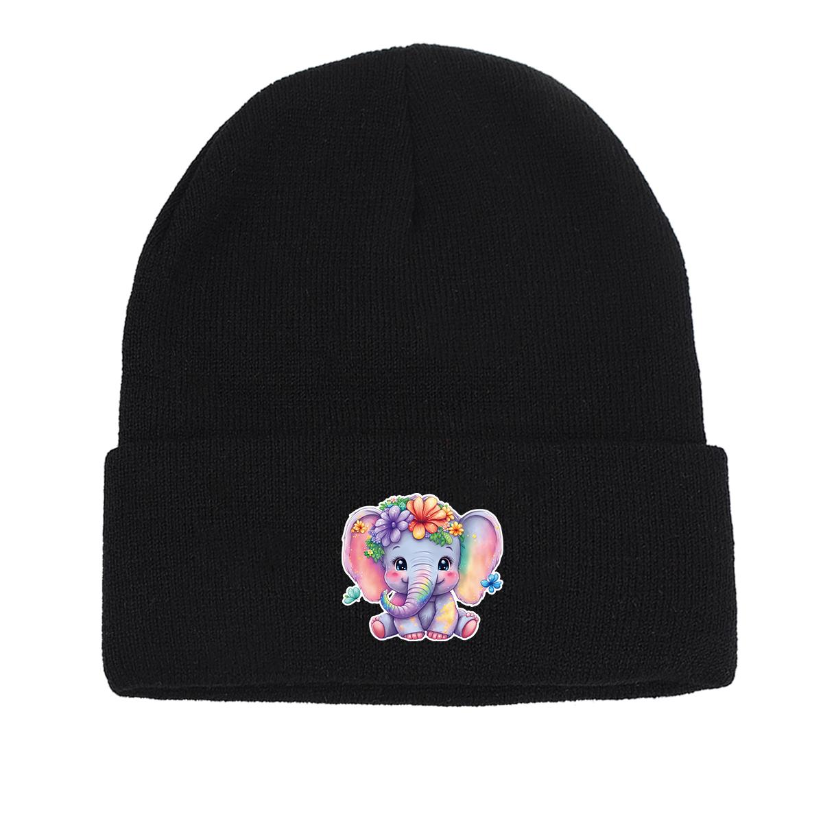 

Elephant Print Knitted Hat Beanie, Animal Man Cap Lightweight Slouchy Trendy Bonnet Knit Cap Beanie as the picture чорний