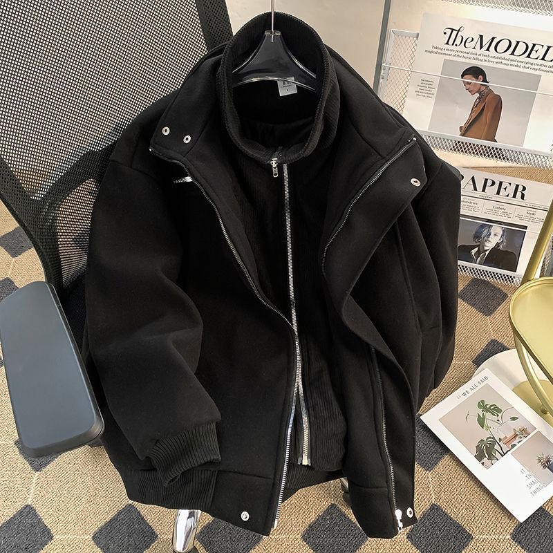 

Men s Winter Faux Two-Piece Wool Jacket - Trendy Loose-Fit Short Coat M