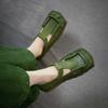 Mocassini Comodi da Pendolare Nuovi in Primavera Punta Quadrata Suola Spessa Stile Retrò Donna Scarpe Casual in Vera Pelle
