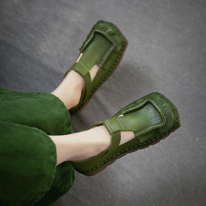 Mocassini Comodi da Pendolare Nuovi in Primavera Punta Quadrata Suola Spessa Stile Retrò Donna Scarpe Casual in Vera Pelle