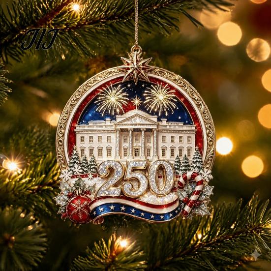 Patriotic Christmas Tree Snowflake Ornaments 250 Anniversary USA Ornament, United States 1776-2026 250th Holiday Gift for Family Friends Keepsake,