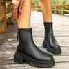 Pu Leather Black Ankle Boots Women Plus Size 42 Back Zipper Platform Boots Woman Streetwear Thick Sole Motorcycle Shoes Female
