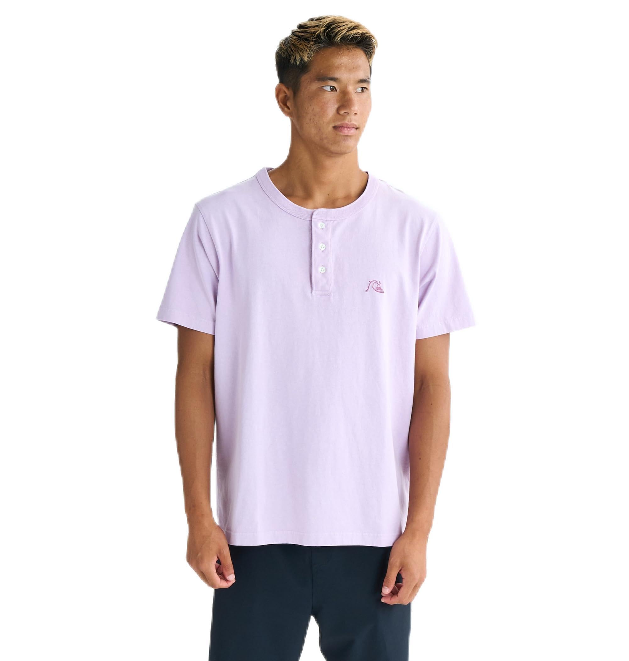 

Quiksilver Washed Distressed Bubble Logo Embroidered Henley T-Shirt