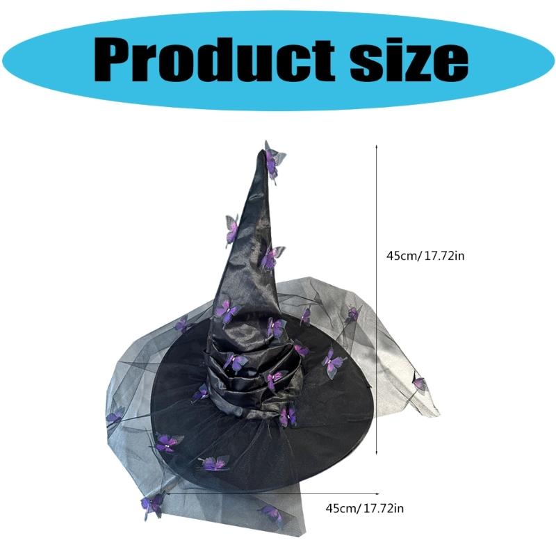 Halloween Wizard Hat Butterfly Witch Hat Witch Caps Wizard Costume Accessories for Masquerade Party Decor Cosplay Props