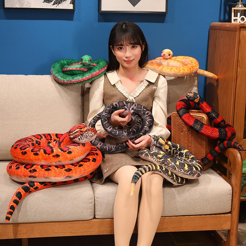 130~300Cm Like Real Colorful Snake Doll Stuffed Long Scary Animal Tongue Out Darkness Party Prop Decor Man Gift