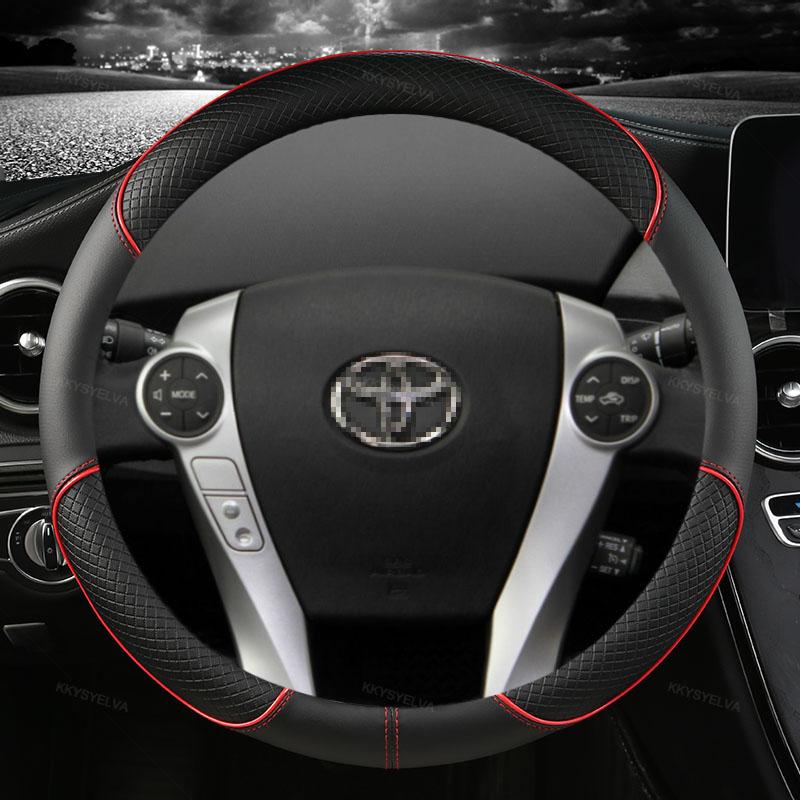Koolstofvezel + Leer Auto Stuurwielhoes Voor Toyota Prius 30 20 Prius V Prius C Prius Prime Massage Auto Accessoires