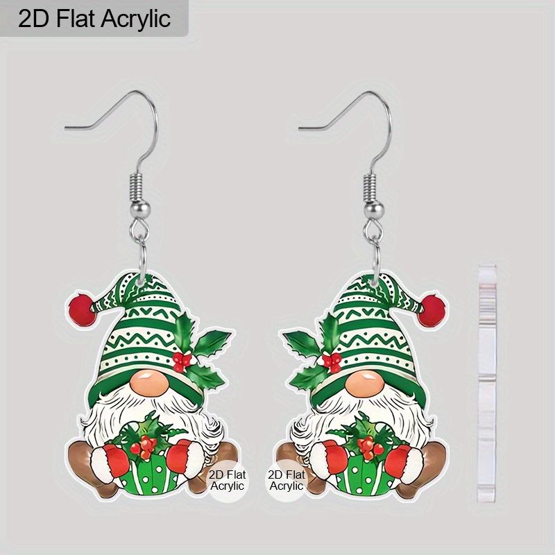 

2D Плоские Акриловые Рождественские Фестивальные Мультяшные Зеленые Гномы Живопись Серьги Клаус для Рождественских Украшений для Женщин зелёный