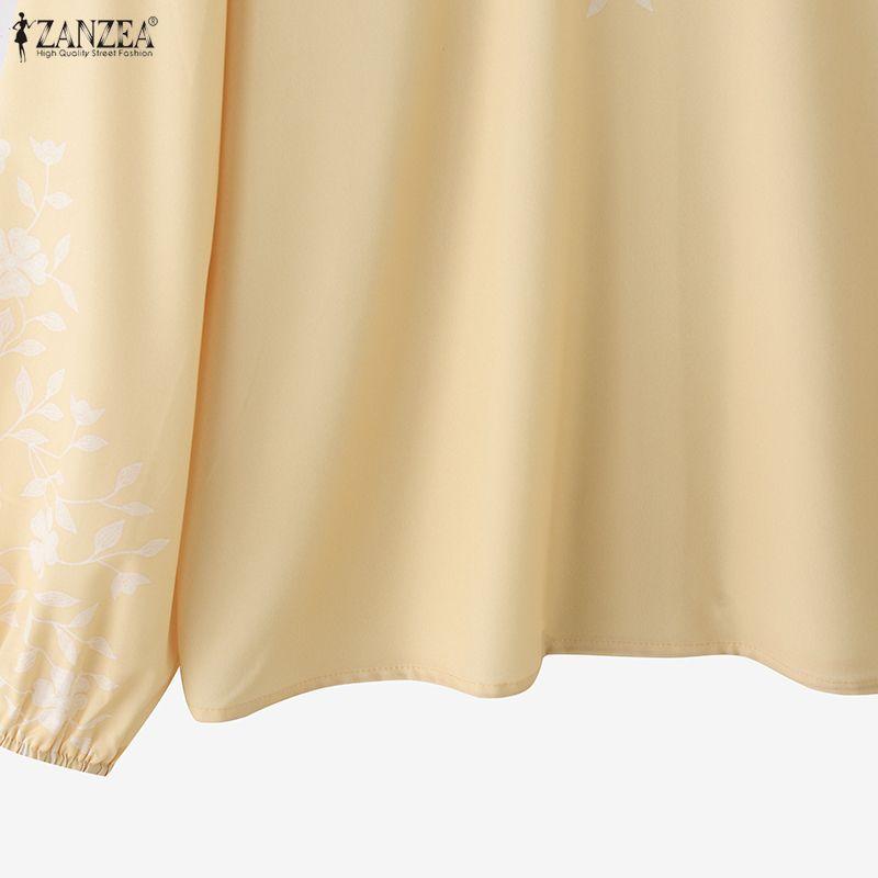 ZANZEA Damska luźna bluzka z nadrukiem, casualowa, z okrągłym dekoltem, z długim rękawem