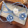 Elegante Collana Floreale in Jeans Blu Collare a Fiore 3D Catena con Lacci Choker Collane Tendenza Estiva Gioielli per la Clavicola