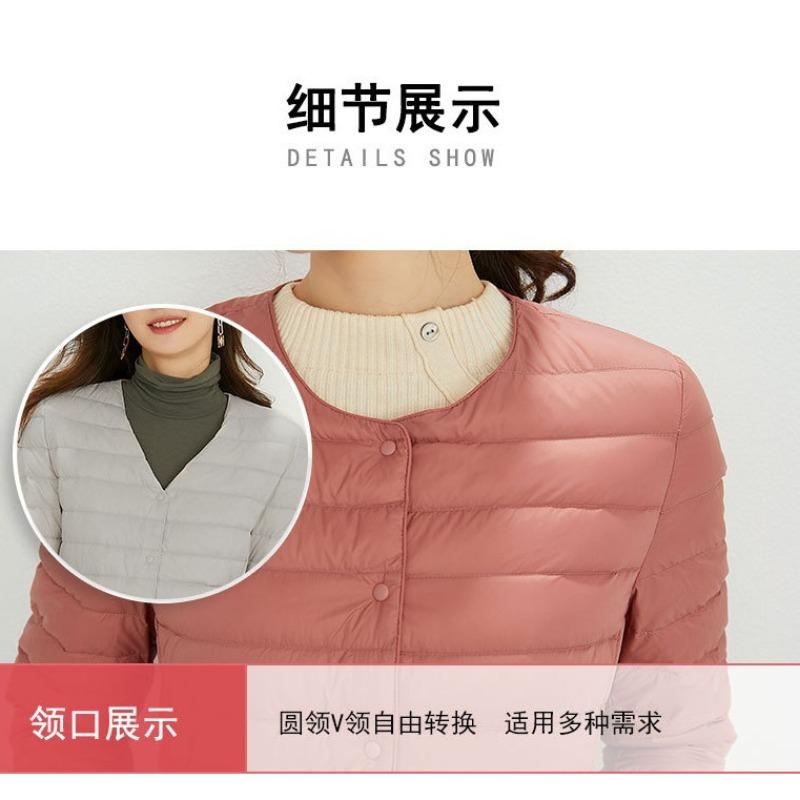 Women's new 90-fleece solid-color women's clothing round neck V-neck simple long-sleeved down jacket