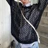 Harajuku Lochmuster Strickpullover Rundhalsausschnitt Herbst Vintage Fee Grunge Oberteil Mode Retro Pullover