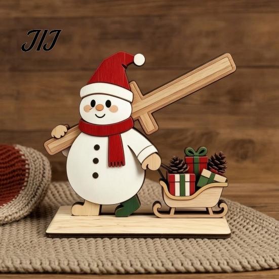 DIY Spliced Wooden Craft Christmas Tabletop Ornament, Cute Elk/Santa Claus/Snowman Desktop Rustic Elk Santa Snowman Ornaments Decorations for