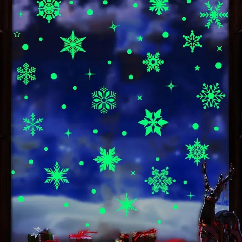 3Sheets Glow In The Dark Snowflake Window Stickers DIY Car Luminous PVC Decal Christmas Home Wall Decoration New Year Party Gift