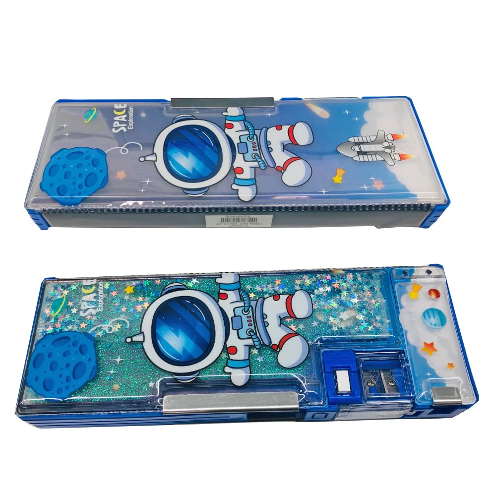 RSINC Magnetic Space Pencil Box for Kids – | Space Adventure Design with Button Operated Features | Magnetic, Durable, and Fun