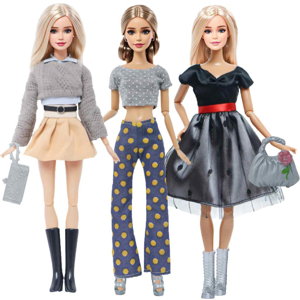 11 PCS/Set Doll Clothes for Barbie Doll 30cm Doll Accessories Dress Skirts Hangbag Shoes Boots Kids Toy Gifts