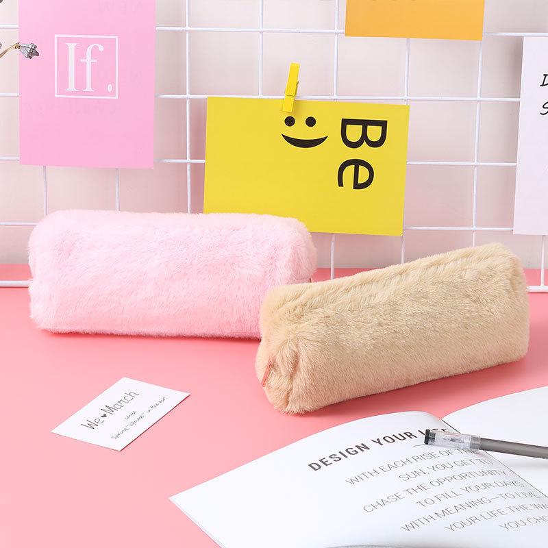 Estojo de Lápis de Pelúcia Fofo Wangdins Estilo Coração Girly Bolsa de Papelaria