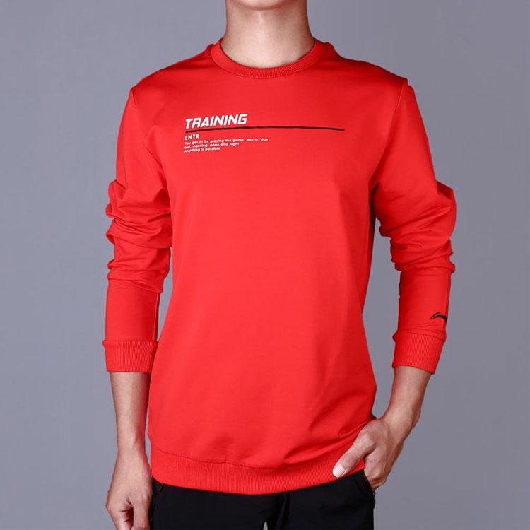 Li Ning Sports Pullover Crew Neck Long Sleeve Sweatshirt Men sweatshirt Crimson AWDP427-1