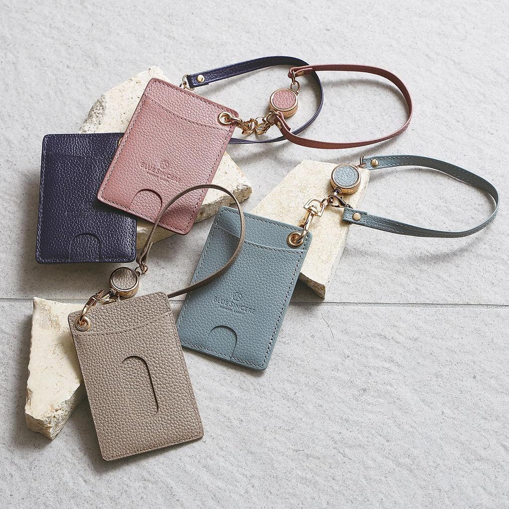 Genuine Leather Pass Case with Shrink Stretchable IC Card Case PC3 [BLUE SINCERE] Reel, Women's, Leather, 2-Pack, Double-Sided, Strap, / (Etoupe)