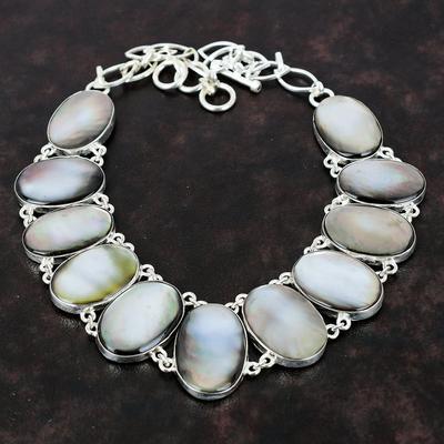 Black Mother Of Pearl Necklace Handmade Jewelry 925 Sterling Silver Necklace Adjustable Chain Necklace Unique Gemstone Necklace Gift For Mom