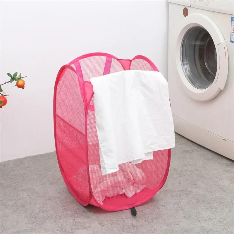 Folding Laundry Basket with Handle Clothes Toy Storage Basket Hollow Mesh Breathable Household Laundry Hamper Sundries Organizer
