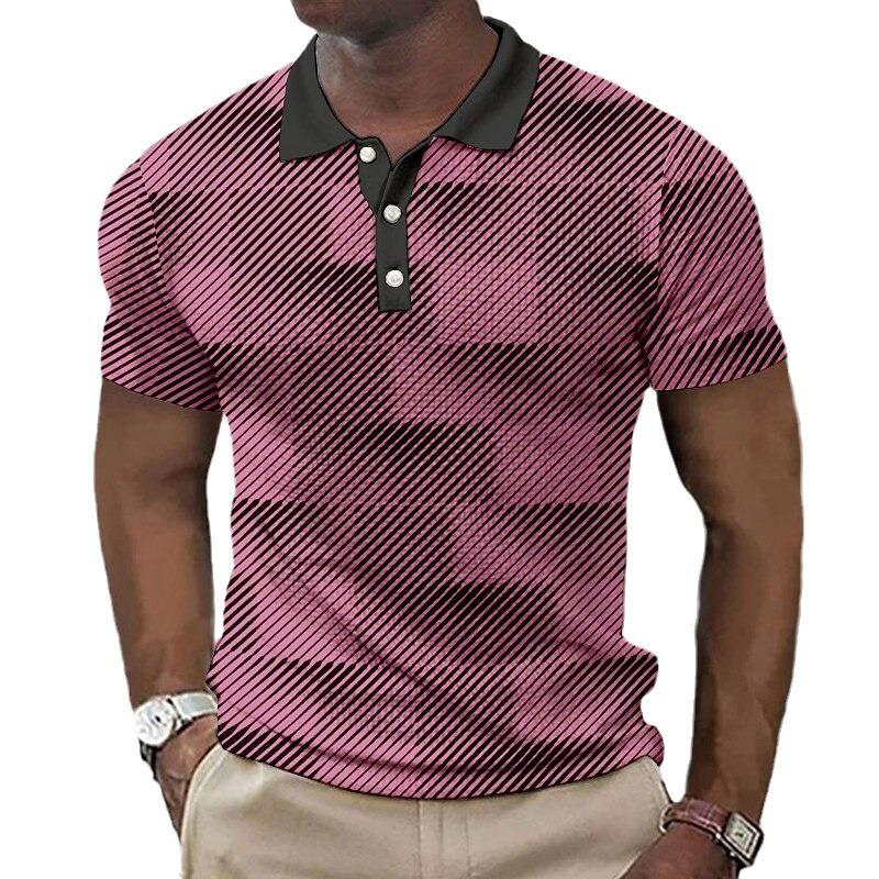 Fashionable Geometric Color Blocked Pattern 3D Digital Printing Men's Comfortable Polo Shirt
