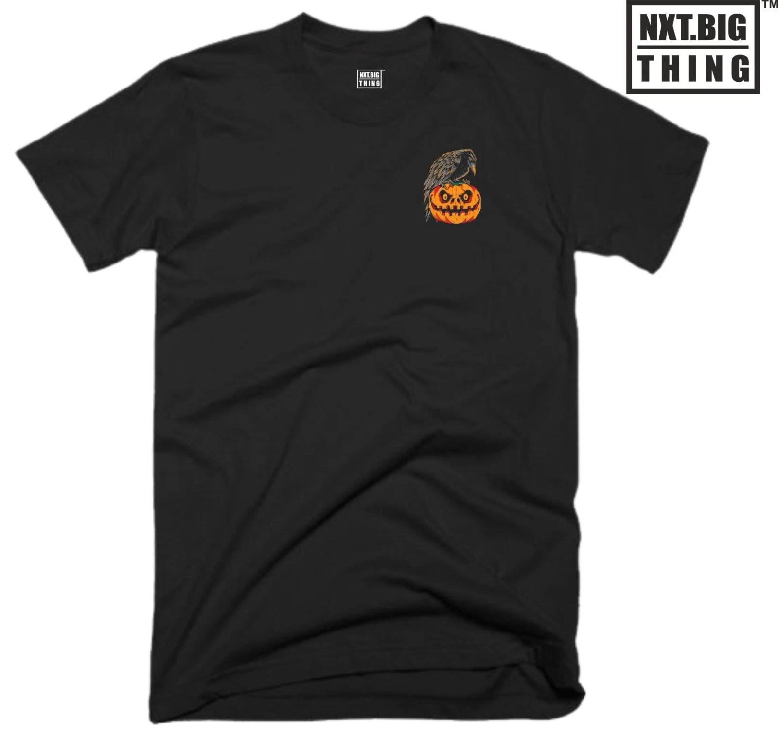 Crow Pumpkin T Shirt Pocket Halloween Witch Trick or Treat Horror Gift Kids Top 4XL