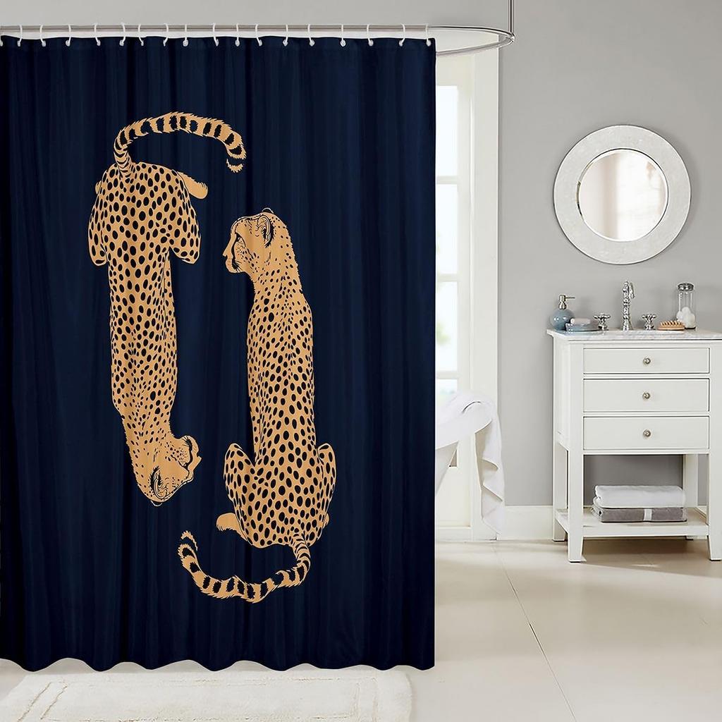Blue Leopard Shower Curtain Trendy Cheetah Animal Print Fabric Shower Curtain,180x180cm,Safari African Animals Skin Bathroom