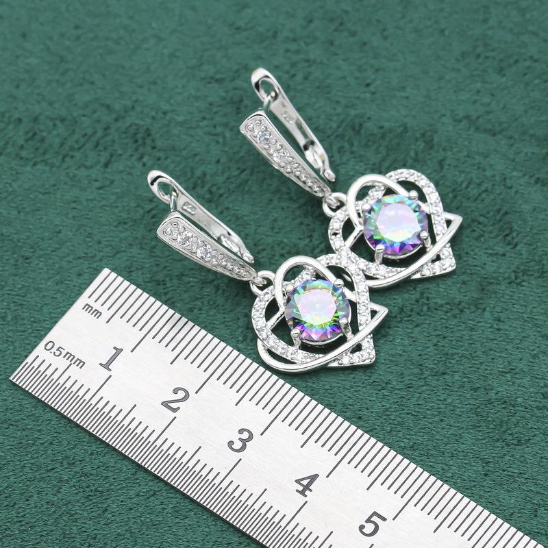 Europe and The United States Popular Colorful Zircon Inlaid Heart Shaped Set Necklace Earrings Ring Bracelet Full Diamond