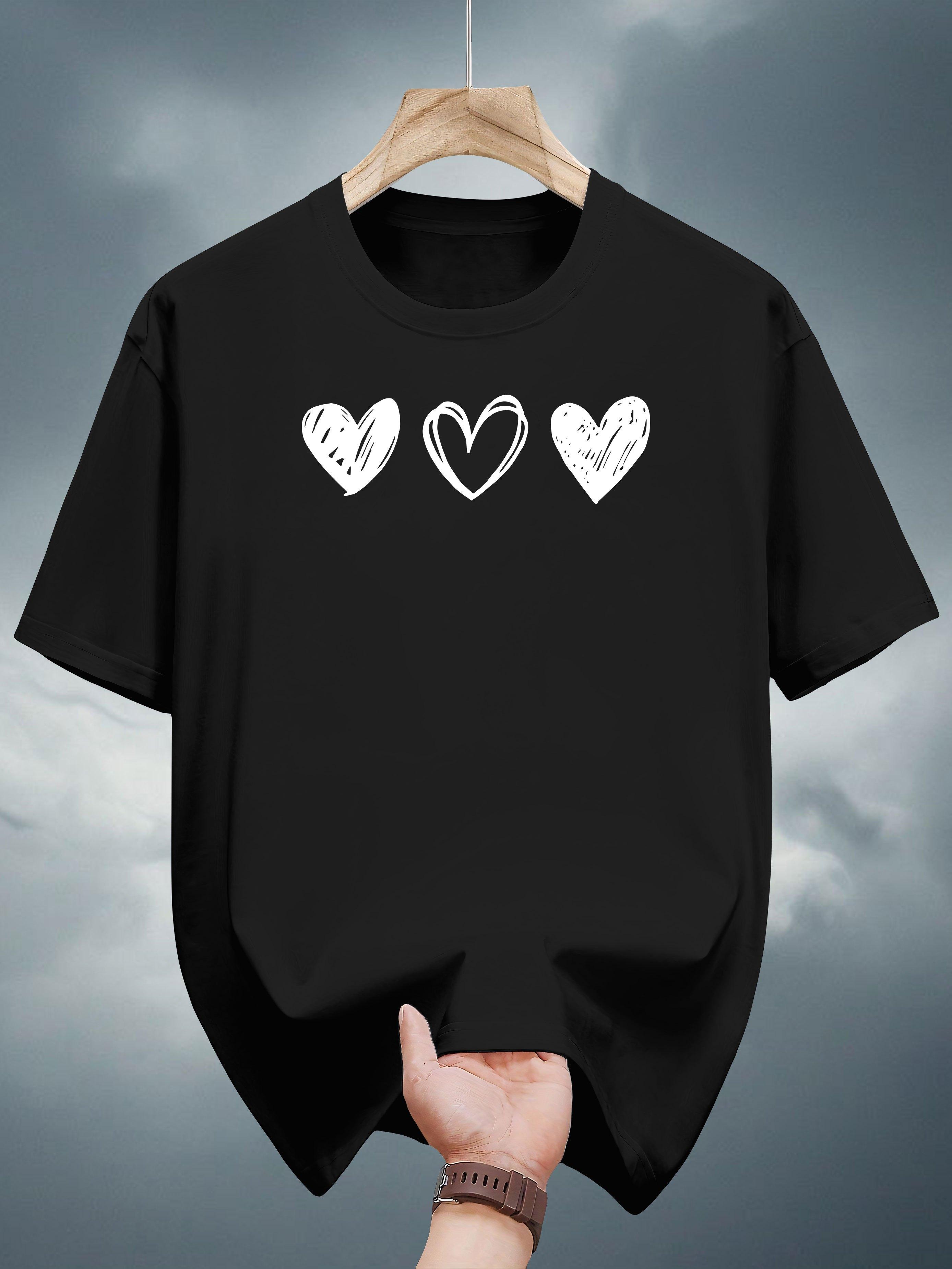 T-shirt with Heart Print - Navy Blue Casual Summer Tee S