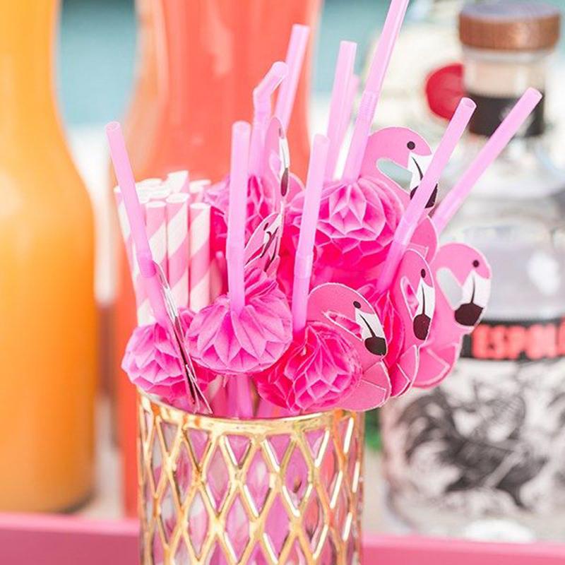 25pcs Flamingo Umbrella Pineapple Theme Disposable Plastic Straw Tropical Summer Beach Outdoor Camping Decoration Party Supplies