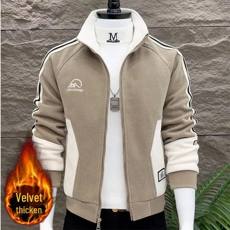 

2024 Men s Winter Color Block Stand Collar Jacket - Warm, Velvet-Lined, Trendy XL [Recommended 120-135 jin]