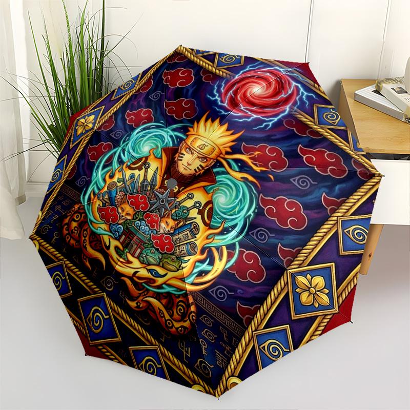 1 PC Automatic Folding Umbrella - Naruto Power Up Pattern Portable Foldable Design With 8 Ribs Christmas Birthday Gifts